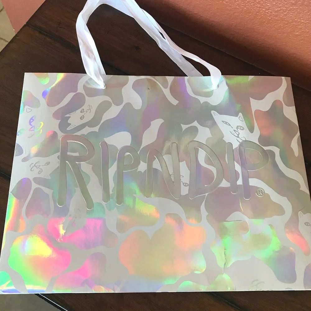 Ripndip LA Iridescent Camouflage Shopping Bag with White Ribbon Handles in EUC